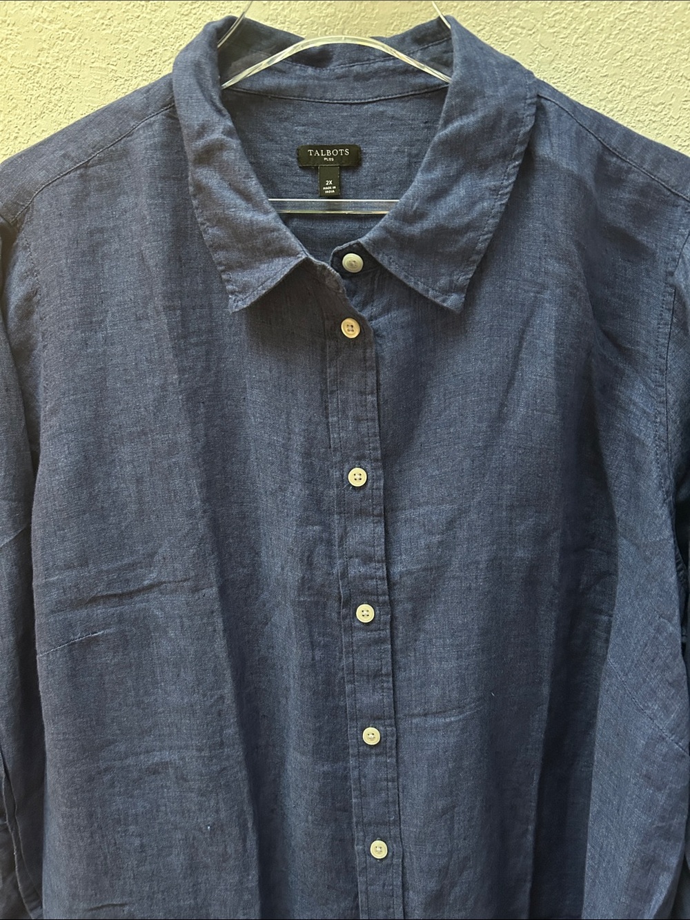 Talbots Plus Linen Navy Blue Long-Sleeve Button-Down 2X in EUC